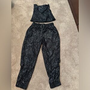 Sequin pant set, black size small